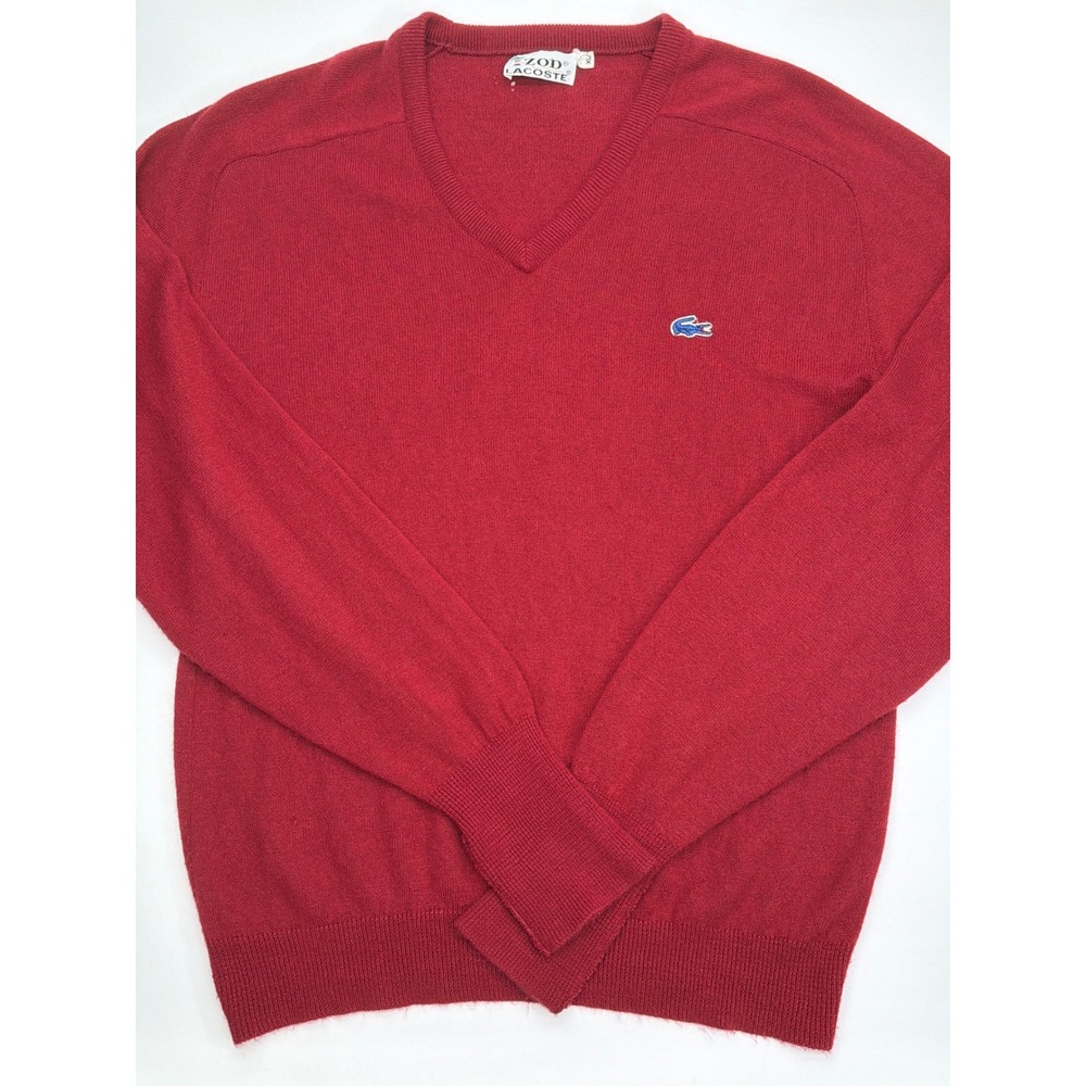 Vintage Izod Lacoste Red V-Neck Sweater‎ Mens XL Orlon Acrylic USA Made Logo